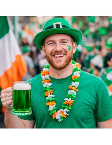 Lot de 2 Colliers Hawaïens Saint-Patrick - Vert, Blanc, Orange - 45 cm