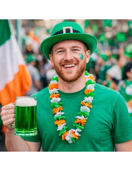Lot de 2 Colliers Hawaïens Saint-Patrick - Vert, Blanc, Orange - 45 cm