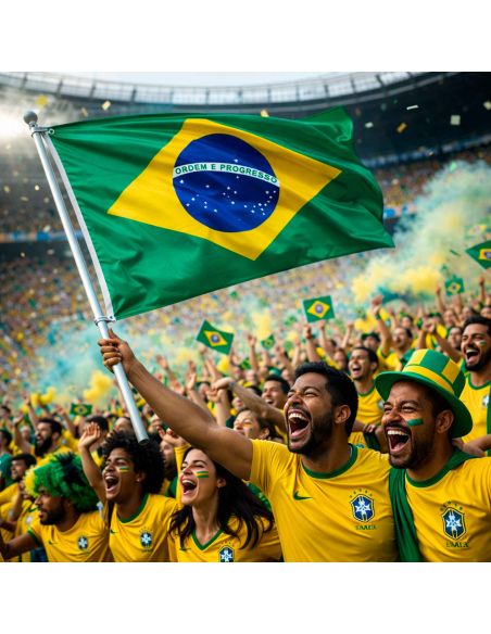Drapeau Officiel Brésil 150 x 90 cm - Pavillon Supporters Seleção avec Œillets de Fixation