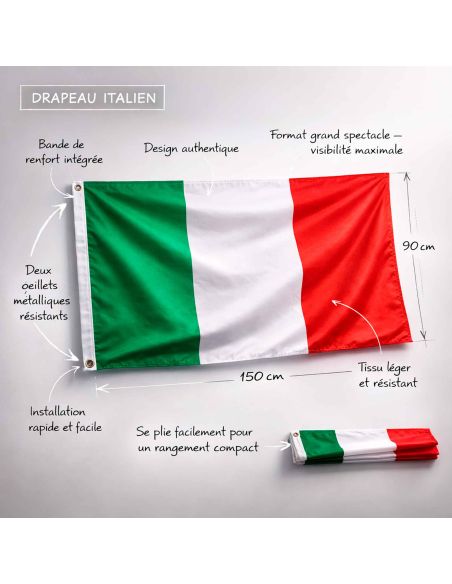Drapeau Italien en Tissu - Dimensions : 90 x 150 cm