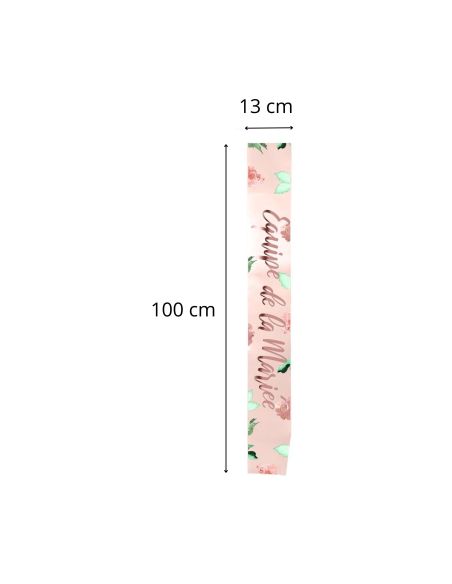 Écharpe EVJF "Équipe de la Mariée" – Accessoire de Fête Rose Poudré & Floral – 100 x 13 cm