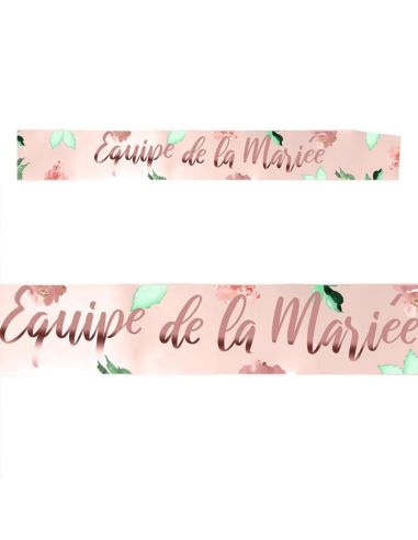Écharpe EVJF "Équipe de la Mariée" – Accessoire de Fête Rose Poudré & Floral – 100 x 13 cm