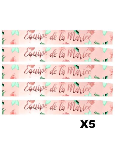 Lot de 5 Écharpes EVJF "Équipe de la Mariée" – Accessoires Floraux Rose Poudré – 100 x 13 cm