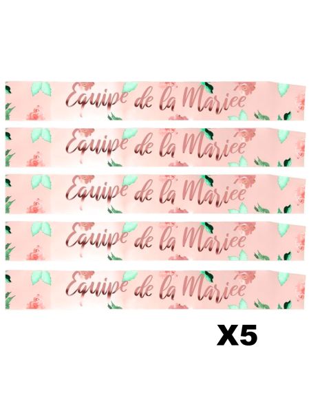 Lot de 5 Écharpes EVJF "Équipe de la Mariée" – Accessoires Floraux Rose Poudré – 100 x 13 cm