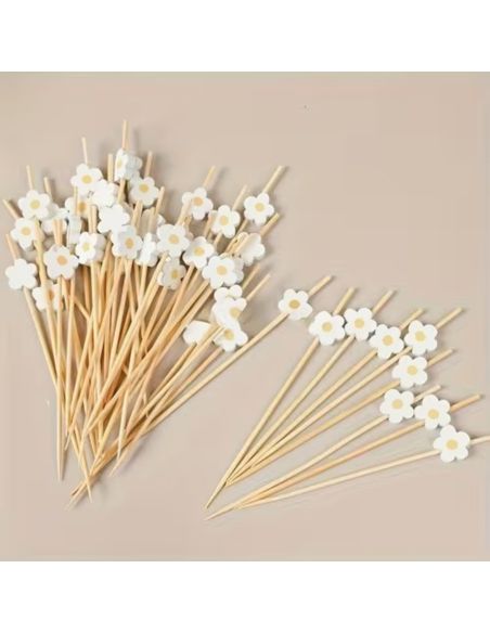 Lot de 20 Pics Apéritif & Toppers Cupcake "Aquerettes" - Bois Pastel 12 cm