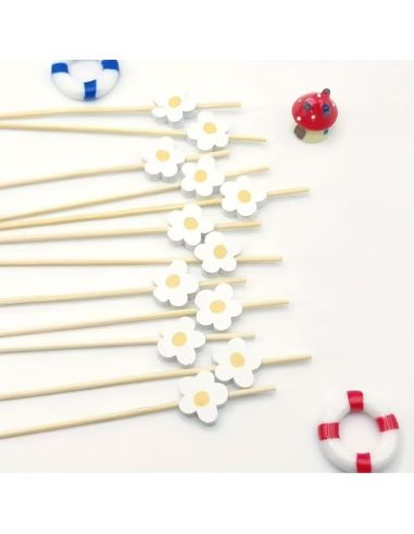 Lot de 20 Pics Apéritif & Toppers Cupcake "Aquerettes" - Bois Pastel 12 cm