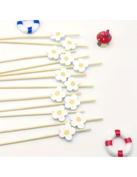 Lot de 20 Pics Apéritif & Toppers Cupcake "Aquerettes" - Bois Pastel 12 cm