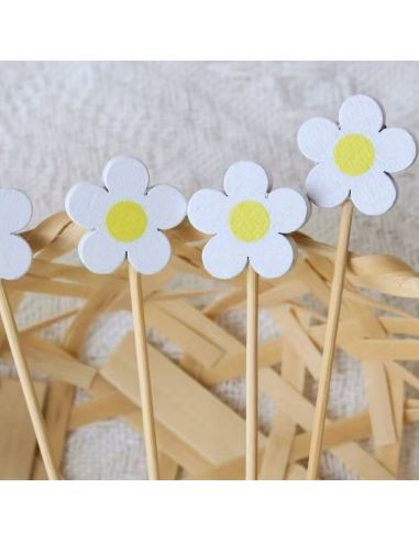 Lot de 20 Pics Apéritif & Toppers Cupcake "Aquerettes" - Bois Pastel 12 cm