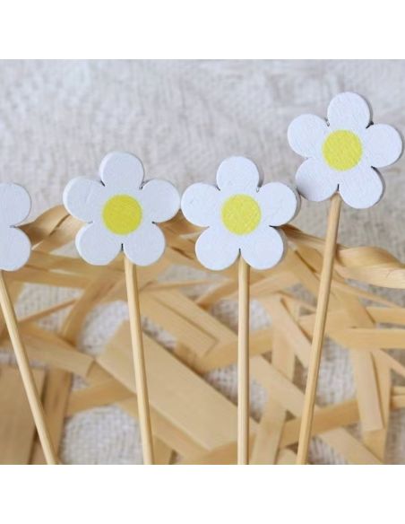 Lot de 20 Pics Apéritif & Toppers Cupcake "Aquerettes" - Bois Pastel 12 cm