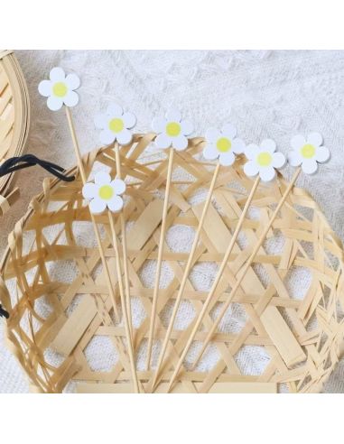 Lot de 20 Pics Apéritif & Toppers Cupcake "Aquerettes" - Bois Pastel 12 cm