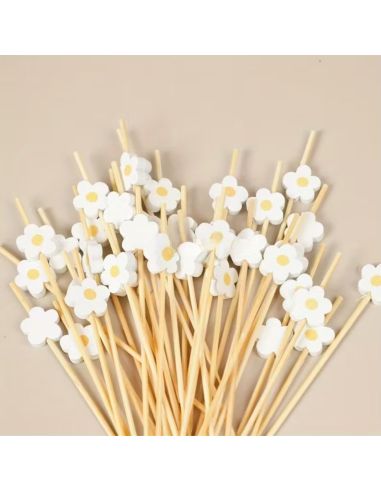 Lot de 20 Pics Apéritif & Toppers Cupcake "Aquerettes" - Bois Pastel 12 cm