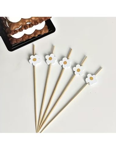 Lot de 20 Pics Apéritif & Toppers Cupcake "Aquerettes" - Bois Pastel 12 cm