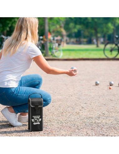 Étui de Pétanque Pointeur Expert – Sacoche 3 Boules en Simili Cuir Noir et Gris Haute Résistance