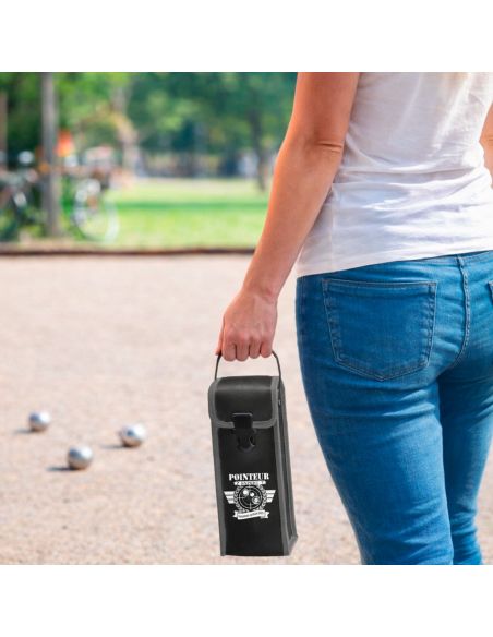Étui de Pétanque Pointeur Expert – Sacoche 3 Boules en Simili Cuir Noir et Gris Haute Résistance