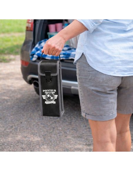 Étui de Pétanque Pointeur Expert – Sacoche 3 Boules en Simili Cuir Noir et Gris Haute Résistance