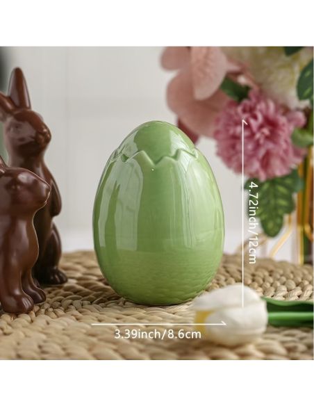 Œuf de Pâques en Céramique Émaillée 12 cm – Décoration de Table Festive Design Craquelé