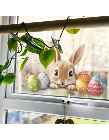 Sticker Lapin de Pâques et Œufs Colorés - Décoration Murale Festive 20 x 11 cm