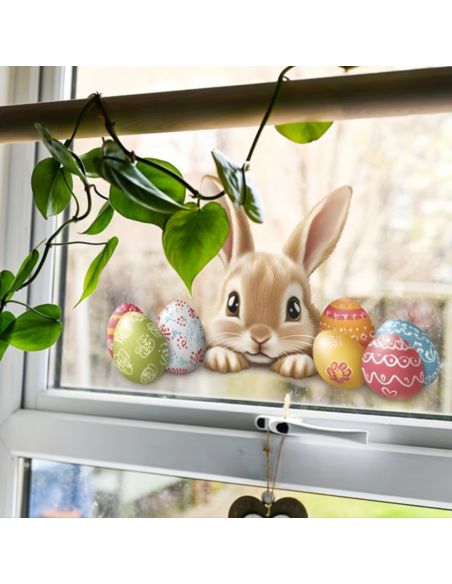 Sticker Lapin de Pâques et Œufs Colorés - Décoration Murale Festive 20 x 11 cm