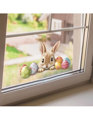 Sticker Lapin de Pâques et Œufs Colorés - Décoration Murale Festive 20 x 11 cm