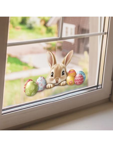 Sticker Lapin de Pâques et Œufs Colorés - Décoration Murale Festive 20 x 11 cm