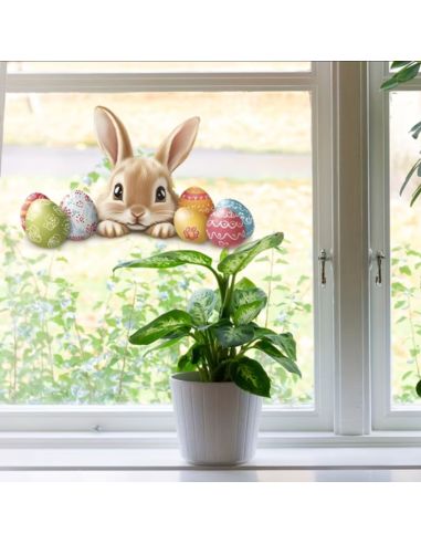 Sticker Lapin de Pâques et Œufs Colorés - Décoration Murale Festive 20 x 11 cm