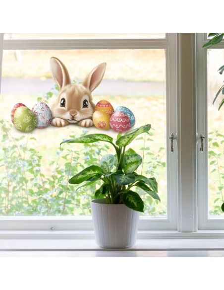 Sticker Lapin de Pâques et Œufs Colorés - Décoration Murale Festive 20 x 11 cm