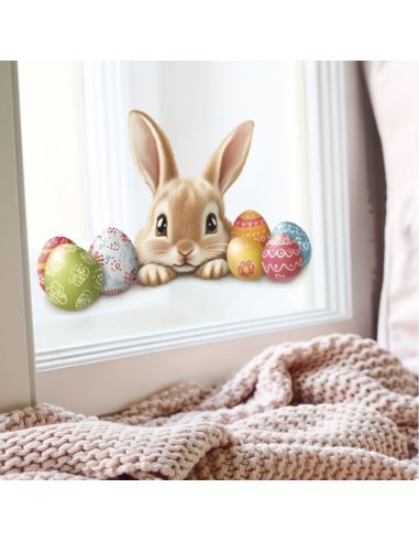 Sticker Lapin de Pâques et Œufs Colorés - Décoration Murale Festive 20 x 11 cm