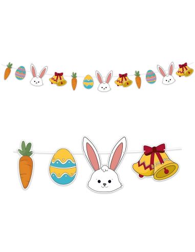 Guirlande de Pâques 3.6m - Décoration Suspendue Lapins, Œufs et Carottes en Carton Rigide