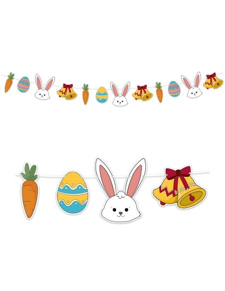 Guirlande de Pâques 3.6m - Décoration Suspendue Lapins, Œufs et Carottes en Carton Rigide