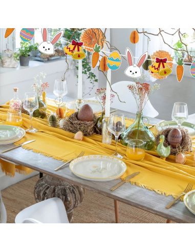 Guirlande de Pâques 3.6m - Décoration Suspendue Lapins, Œufs et Carottes en Carton Rigide