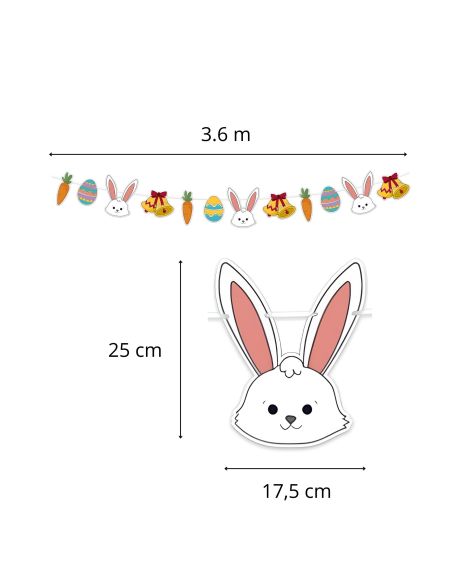Guirlande de Pâques 3.6m - Décoration Suspendue Lapins, Œufs et Carottes en Carton Rigide