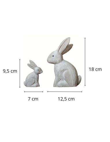 Duo de Figurines Lapins en Résine Aspect Vieilli - Statuettes Décoration Intérieure Campagne Chic