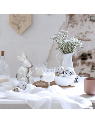 Duo de Figurines Lapins en Résine Aspect Vieilli - Statuettes Décoration Intérieure Campagne Chic