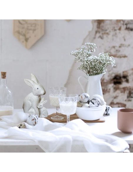 Duo de Figurines Lapins en Résine Aspect Vieilli - Statuettes Décoration Intérieure Campagne Chic