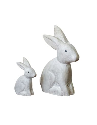 Duo de Figurines Lapins en Résine Aspect Vieilli - Statuettes Décoration Intérieure Campagne Chic