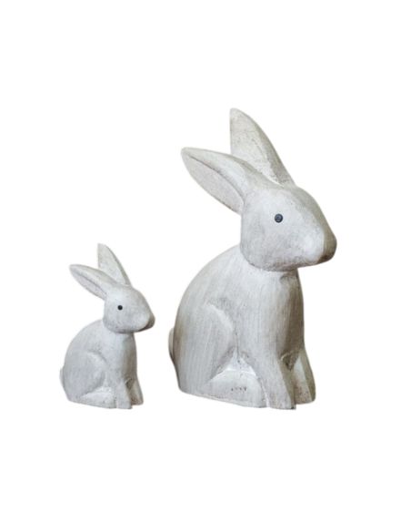 Duo de Figurines Lapins en Résine Aspect Vieilli - Statuettes Décoration Intérieure Campagne Chic