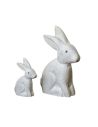 Duo de Figurines Lapins en Résine Aspect Vieilli - Statuettes Décoration Intérieure Campagne Chic