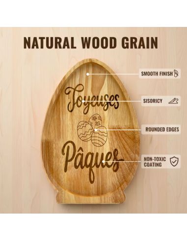 Plateau de Service en Bois Naturel Forme Œuf - Assiette de Présentation Artisanale pour Apéritif et Décoration Pâques
