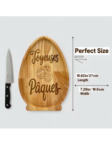 Plateau de Service en Bois Naturel Forme Œuf - Assiette de Présentation Artisanale pour Apéritif et Décoration Pâques