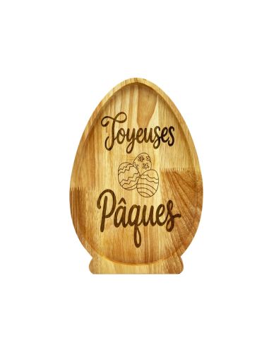 Plateau de Service en Bois Naturel Forme Œuf - Assiette de Présentation Artisanale pour Apéritif et Décoration Pâques