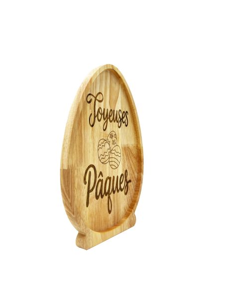 Plateau de Service en Bois Naturel Forme Œuf - Assiette de Présentation Artisanale pour Apéritif et Décoration Pâques