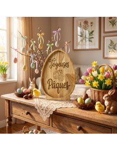 Plateau de Service en Bois Naturel Forme Œuf - Assiette de Présentation Artisanale pour Apéritif et Décoration Pâques 2