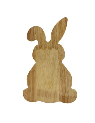 Plateau de Service en Bois Lapin - Gravure "Joyeuses Pâques" - Décoration de Table 28 x 18 cm