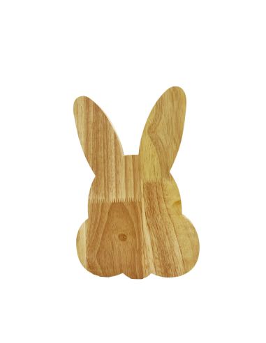 Plateau de Service Tête de Lapin en Bois Naturel - Gravure "Joyeuses Pâques" - 25 x 16 cm