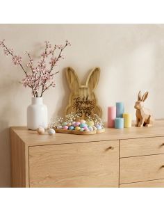 Plateau de Service Tête de Lapin en Bois Naturel - Gravure "Joyeuses Pâques" - 25 x 16 cm 2