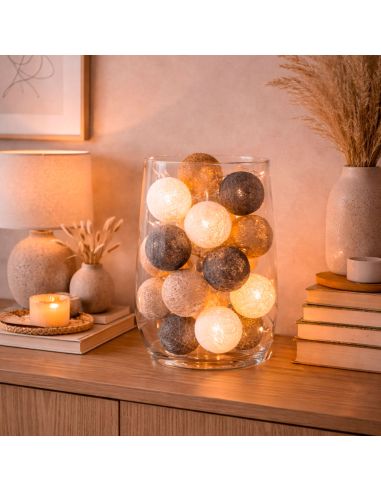 Guirlande Lumineuse 10 Boules Coton 170 cm - Décoration Intérieure Nomade à Piles