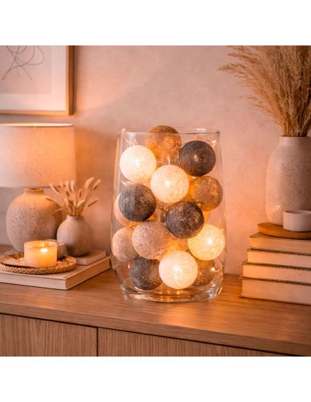 Guirlande Lumineuse 10 Boules Coton 170 cm - Décoration Intérieure Nomade à Piles