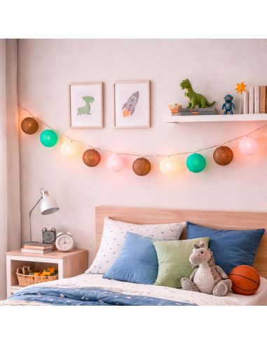 Guirlande Lumineuse 10 Boules Coton 170 cm - Décoration Intérieure Nomade à Piles