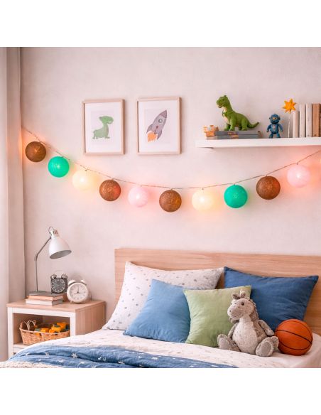Guirlande Lumineuse 10 Boules Coton 170 cm - Décoration Intérieure Nomade à Piles
