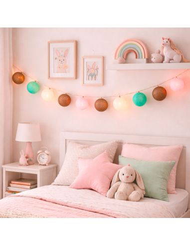 Guirlande Lumineuse 10 Boules Coton 170 cm - Décoration Intérieure Nomade à Piles